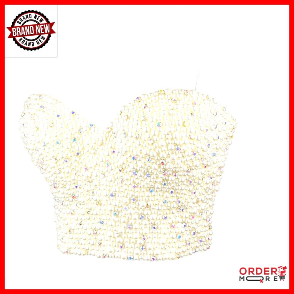 Pearl Rhinestone Bustier Corset Top Detachable Straps Push Up Y2k Elegant